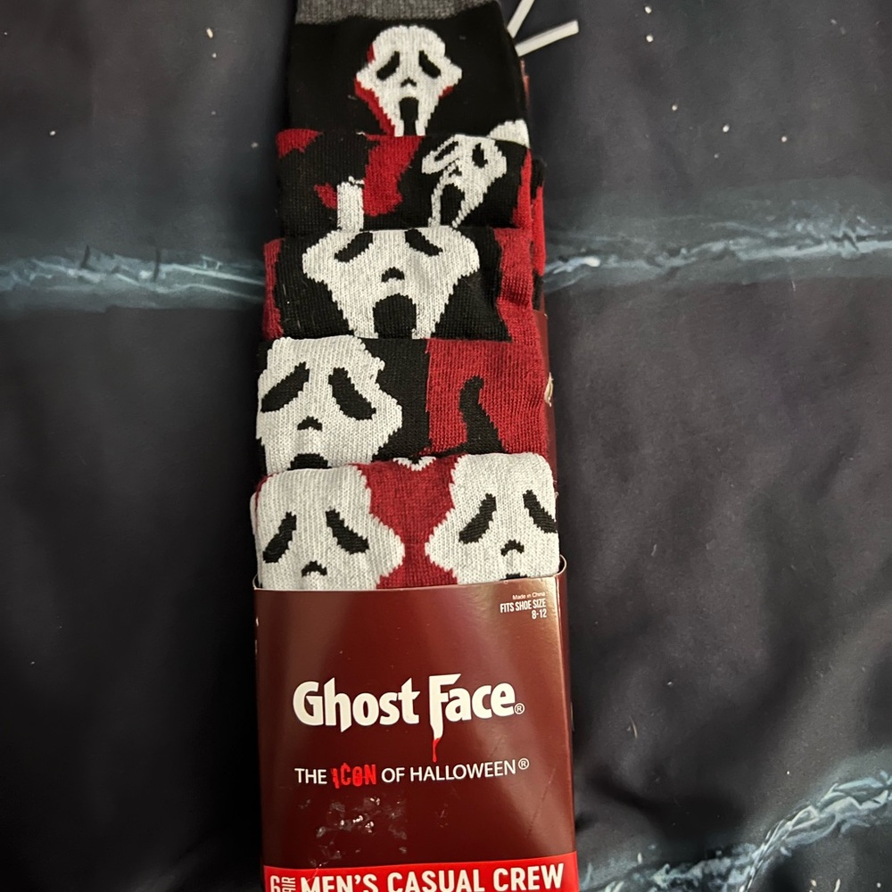Spencer's Ghost Face Casual Crew Socks - Black, White, and Red